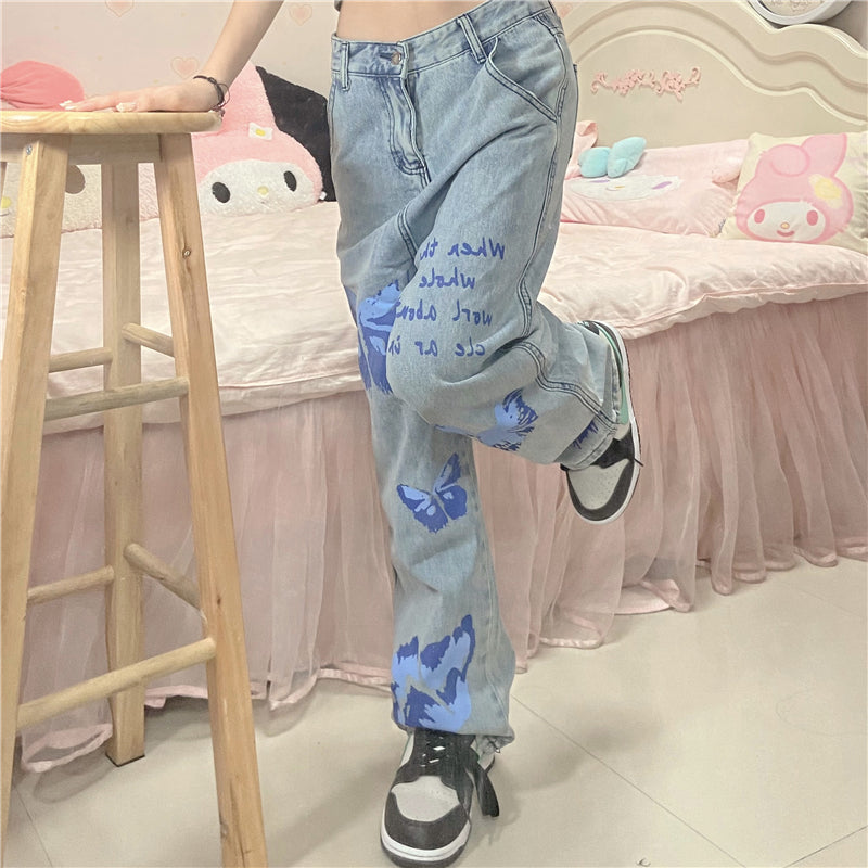 Butterfly print jeans A30070