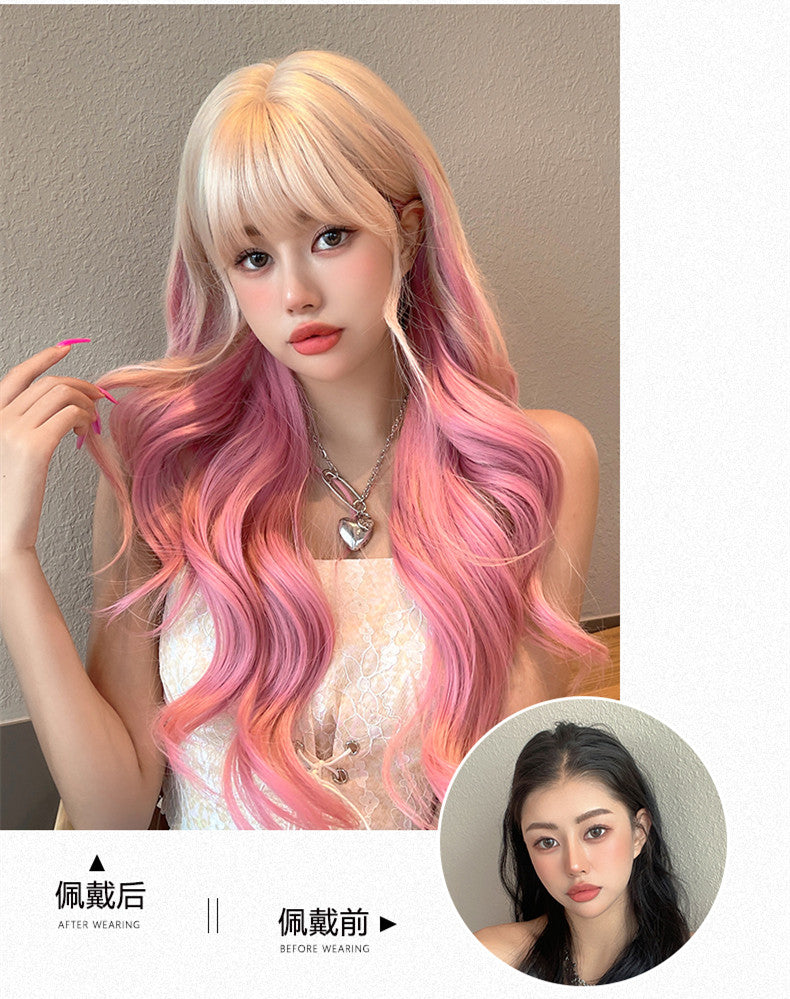 Sweet white gold gradient pink wig A30174