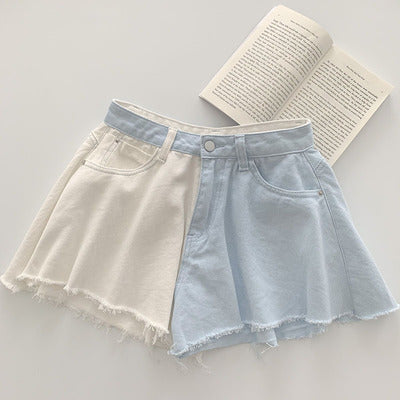 Cute student stitching denim shorts A20854