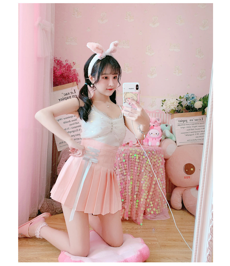 Pink cute strappy skirt A10610