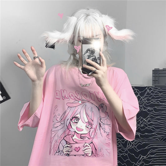 Pink cute girl print T-shirt A20699