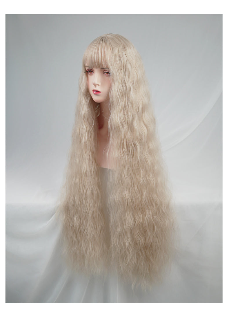 1 meter white gold super long wavy curly hair A40232