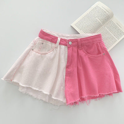 Cute student stitching denim shorts A20854