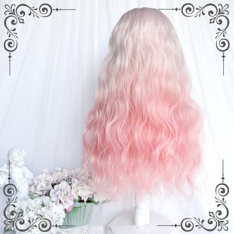 White peach girl beige pink long curly hair A40010