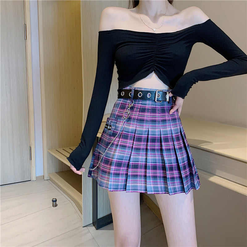 Fashionable retro plaid skirt A10944