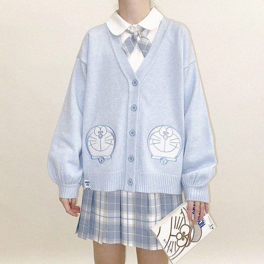 Cute girl preppy embroidered cardigan A40212
