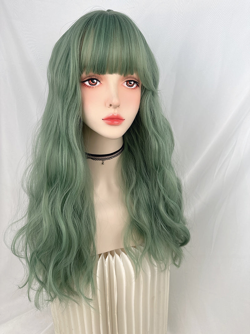 Vintage wool curly green wig A40556