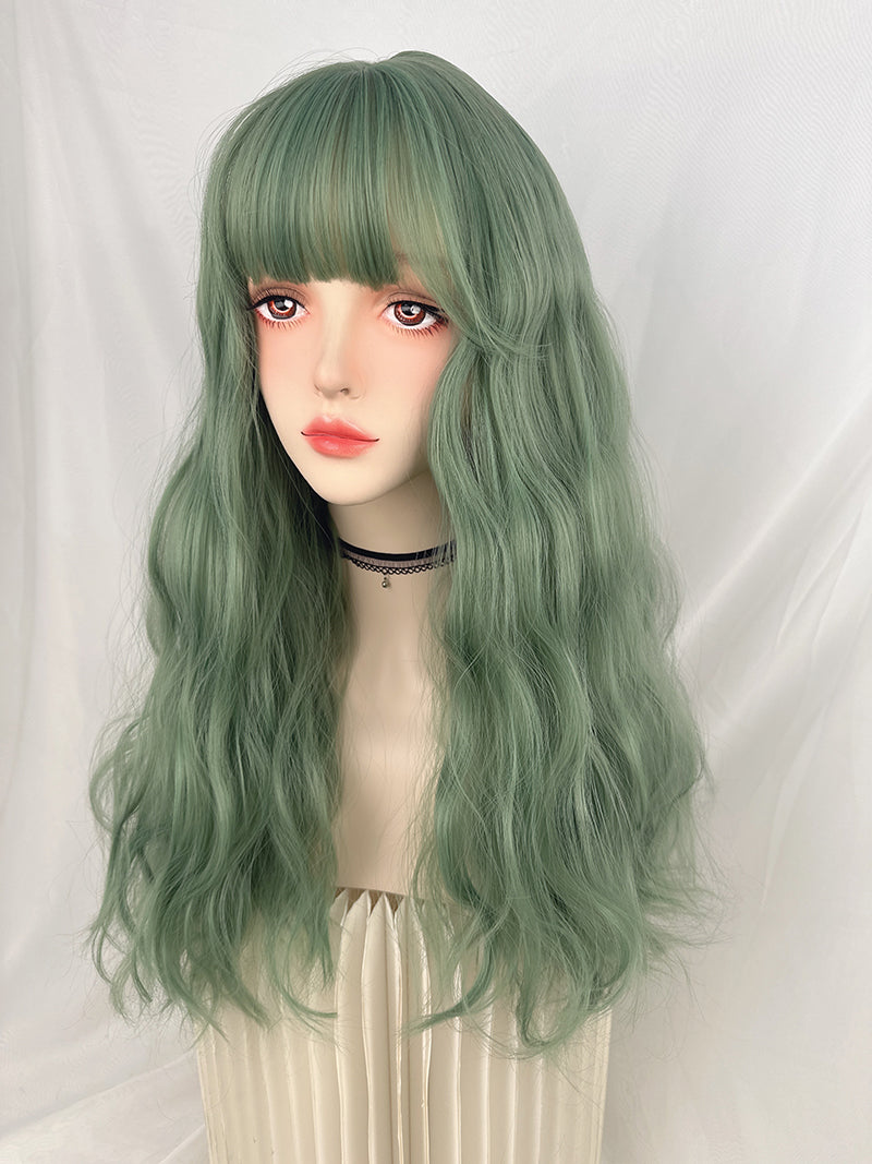 Vintage wool curly green wig A40556