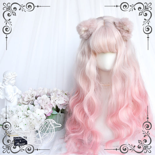 White peach girl beige pink long curly hair A40010