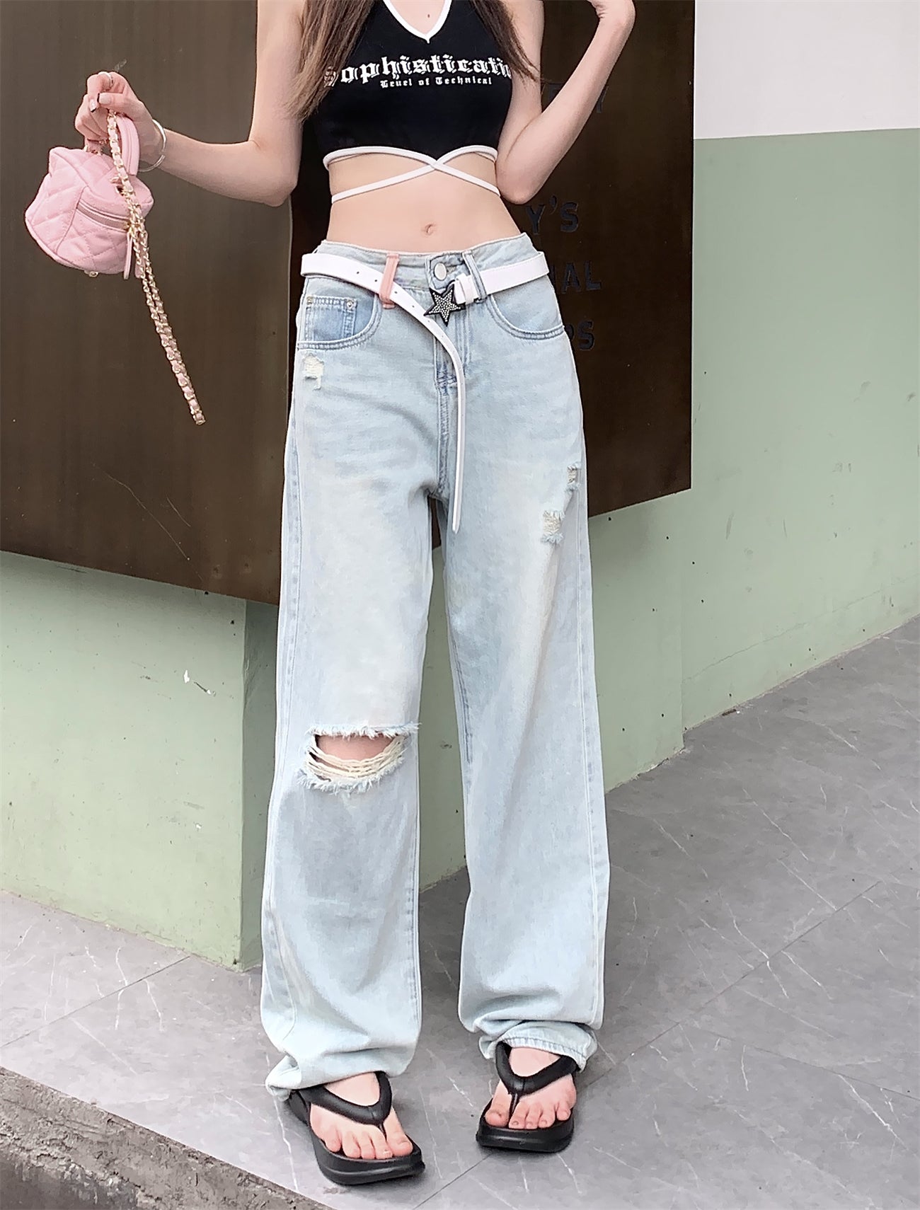 Ripped Straight Jeans A40733