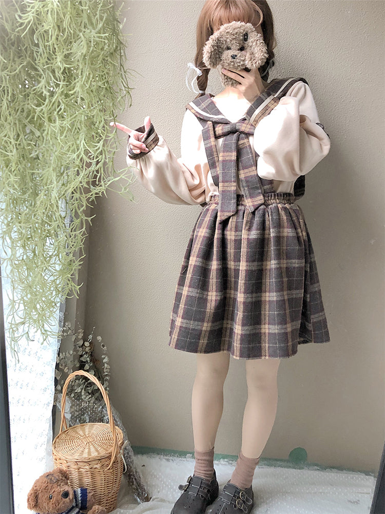 sweet girl suspender skirt suit A30896