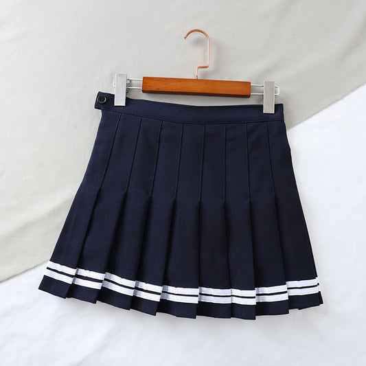 striped panel pleated skirt A30923