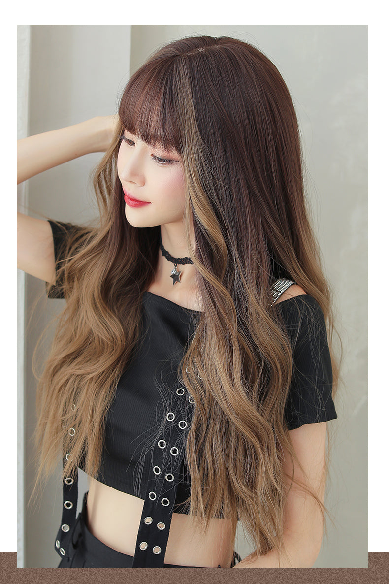 Water ripple highlights gradient long curly hair A30636
