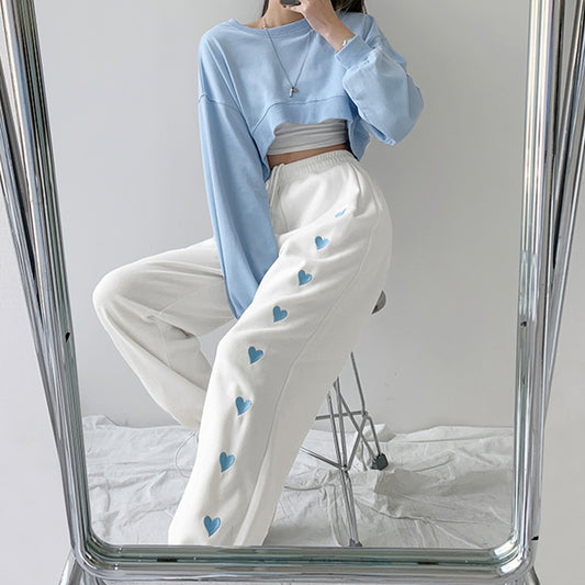 Love embroidered casual pants A20619