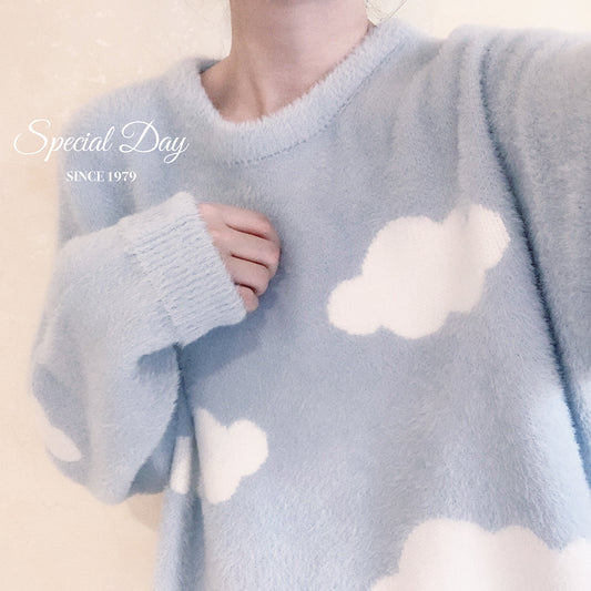 blue sky and white clouds gentle sweater A40211