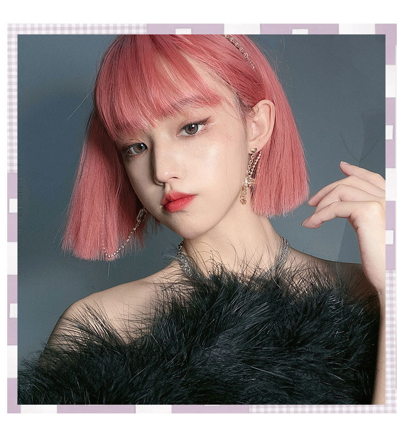 Sakura pink color bob wig A10918