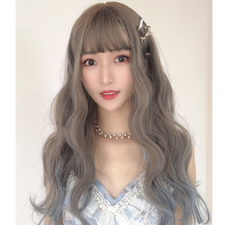 Rice Perm Water Pattern Roll Gray Blue Wig A30763