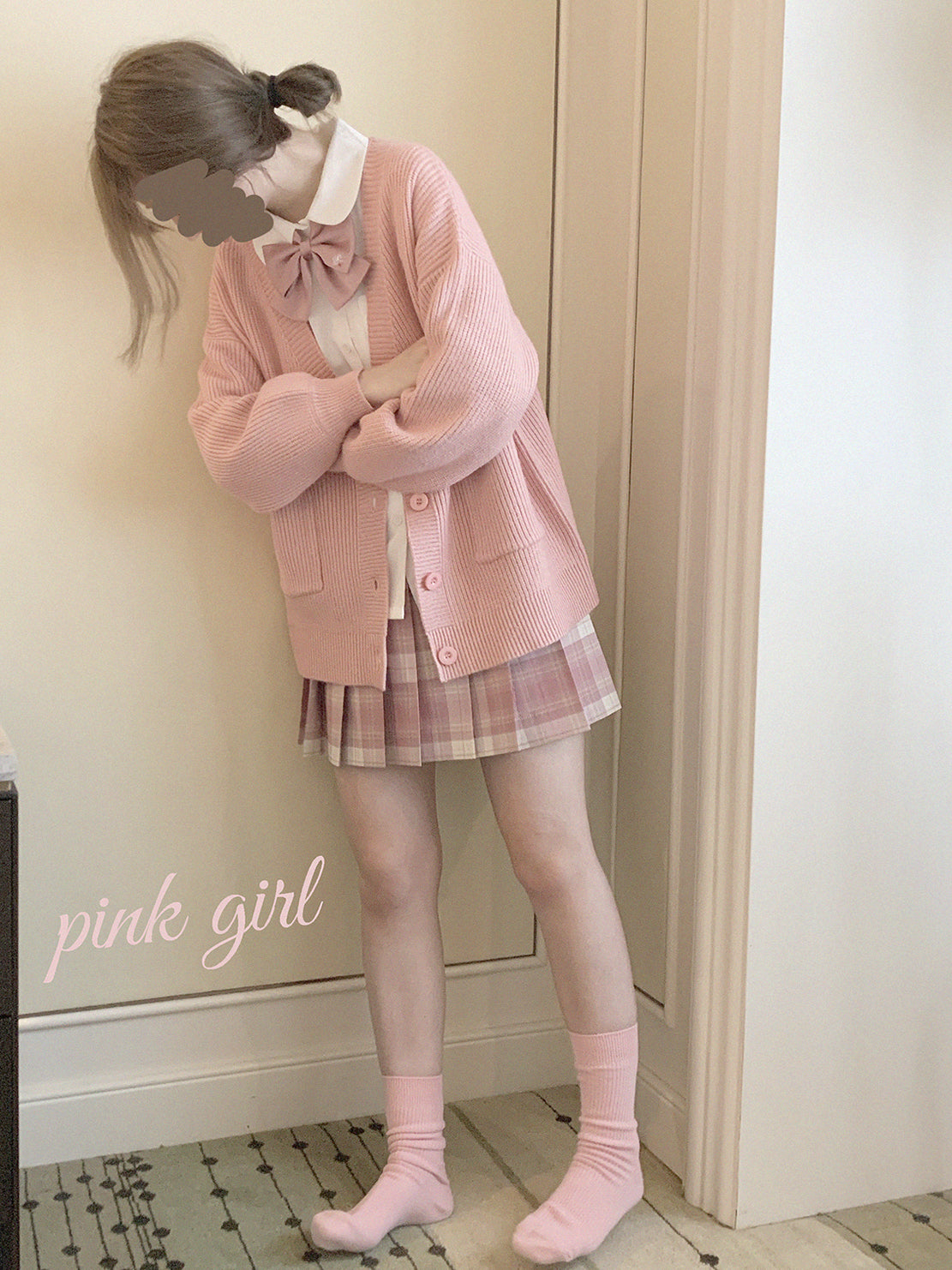 Yuanbao pink knitted cardigan A40213