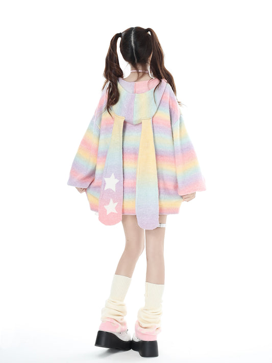 Dopamine bunny ears hooded knitted cardigan A41130