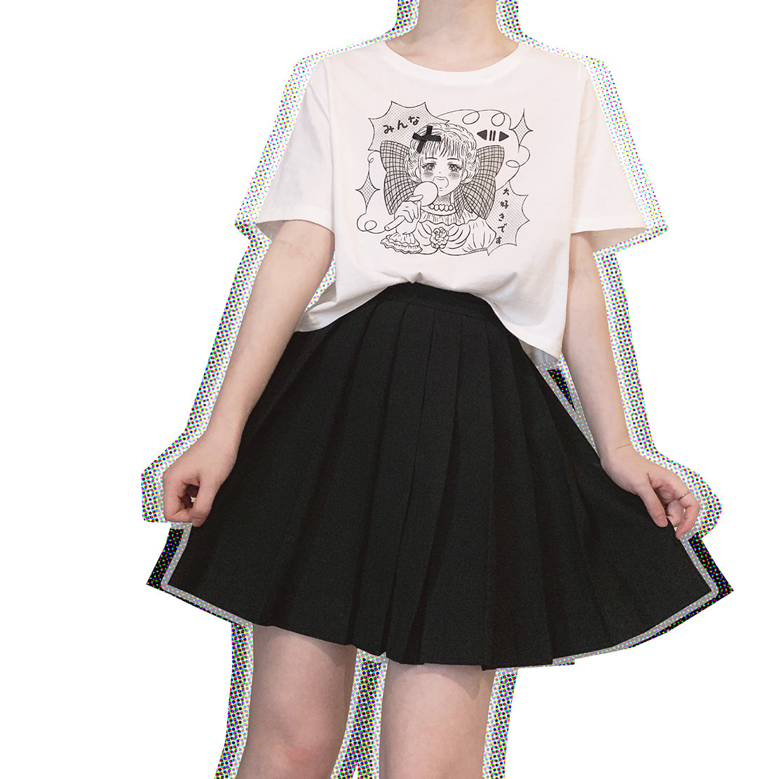 Black and white comic girl T-shirt A30845