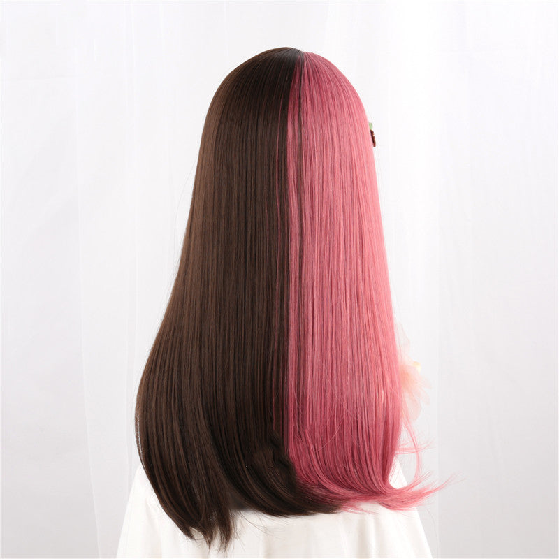 Colorblock Gradient Pink Brown Wig A31029