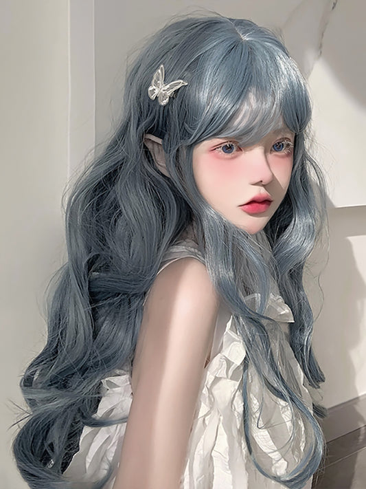 lolita shape haze blue purple gray long curly hair A40569