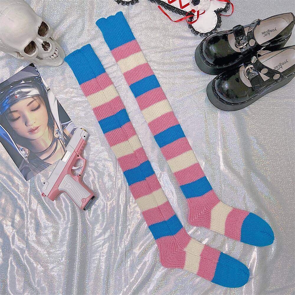 Macaron Stripe Tall Socks A40251