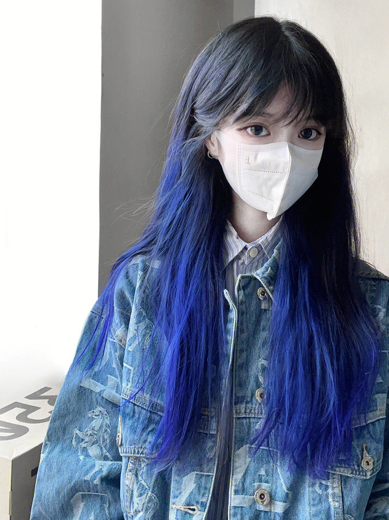 Electric blue long straight hair A40188