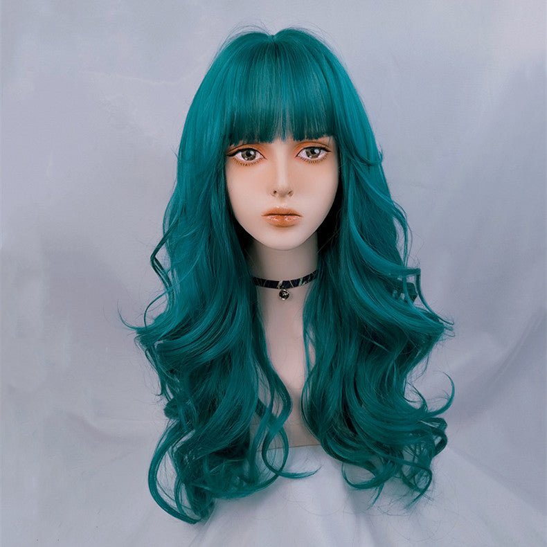 Blue-green big wavy curly hair A30310