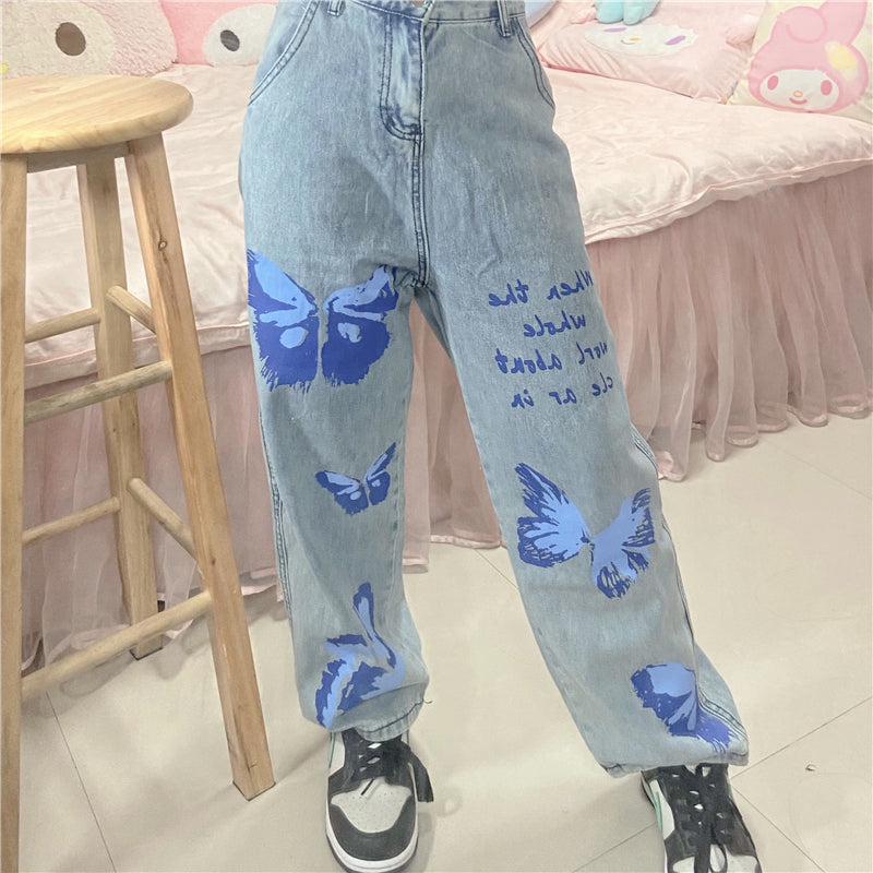 Butterfly print jeans A30070