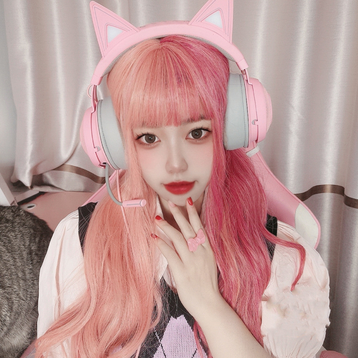 Video game goddess pink orange color matching wig A30574