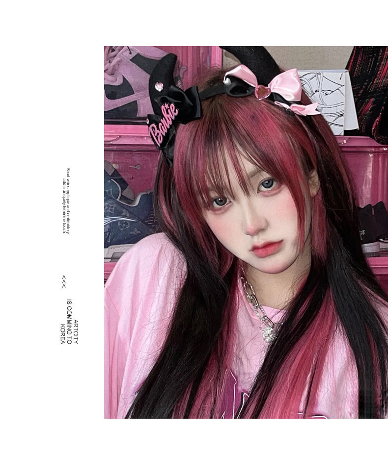 Black Red Pink Color Gradient Wig A30872