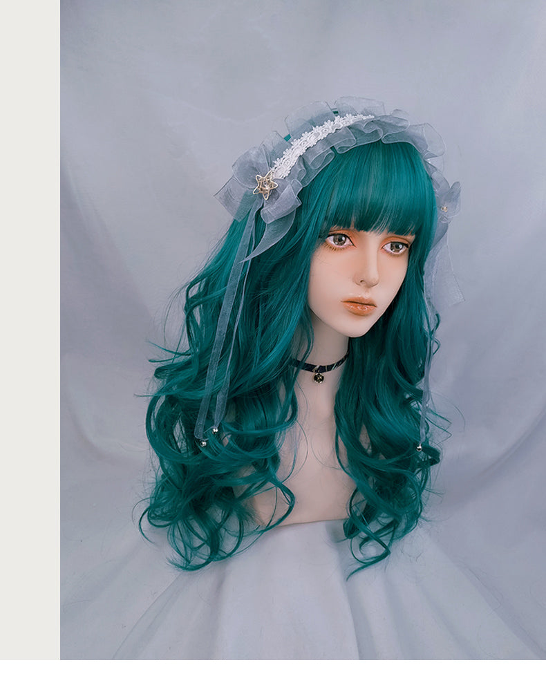 Blue-green big wavy curly hair A30310