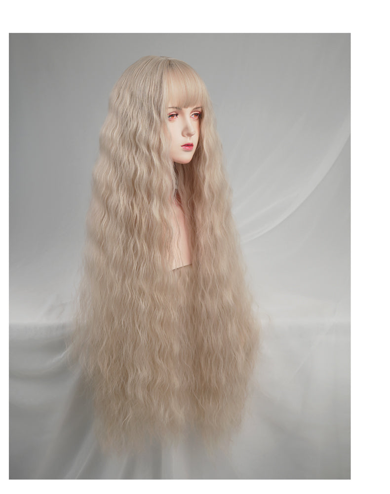 1 meter white gold super long wavy curly hair A40232