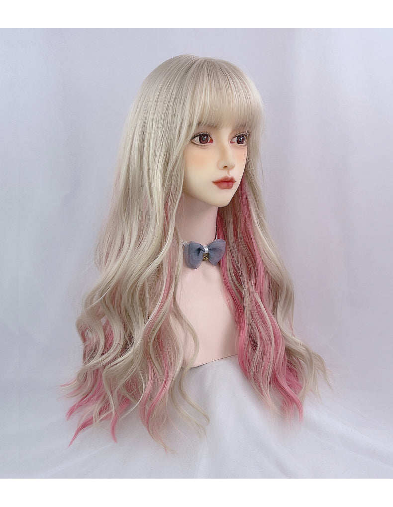Platinum gradient pink big wavy curly hair A30208