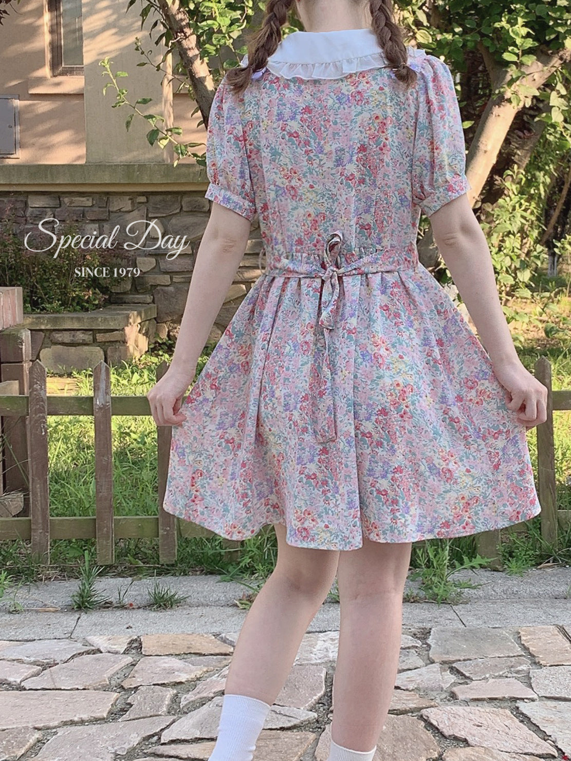 retro girl colorful floral dress A30799