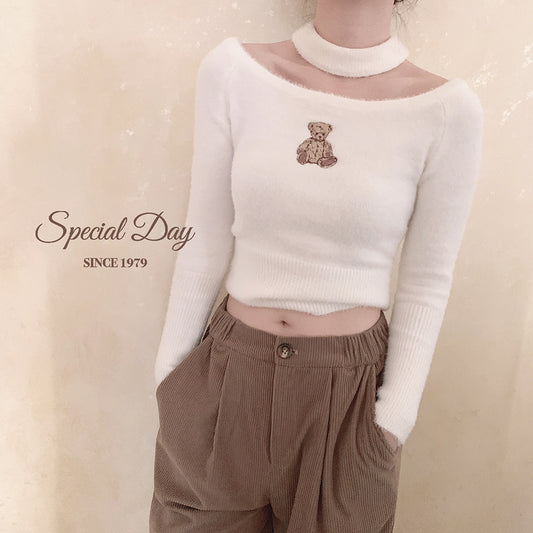 embroidered teddy bear sweater A40267