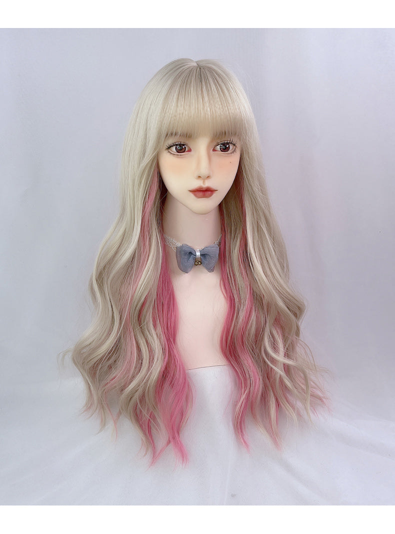 Platinum gradient pink big wavy curly hair A30208