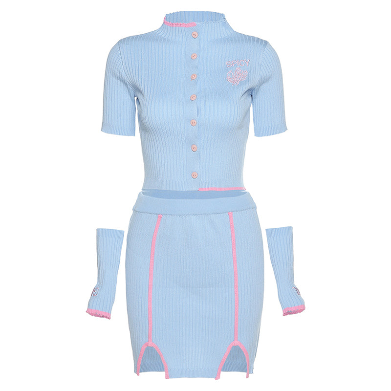 Stand-up collar embroidered skirt fashion suit A10943