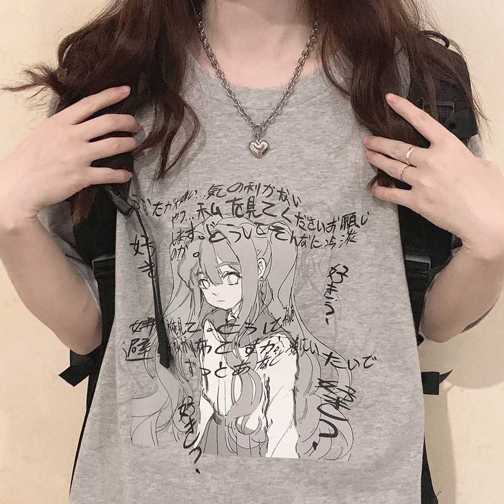 Comic girl print T-shirt A30775