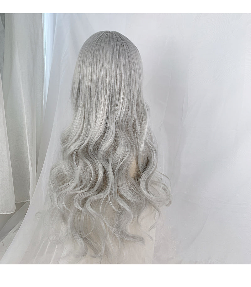 Silver big wavy long curly hair A20851