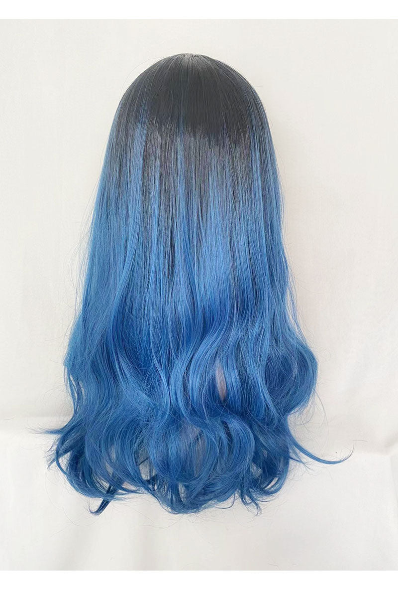 Blue and black gradient long curly hair A40035