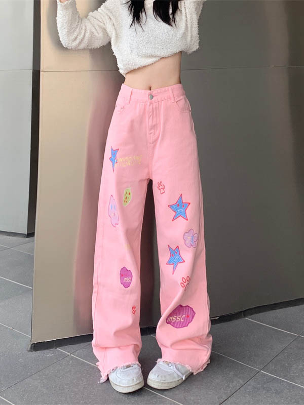 pink cartoon jeans A40343