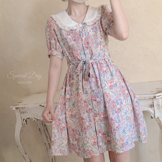retro girl colorful floral dress A30799