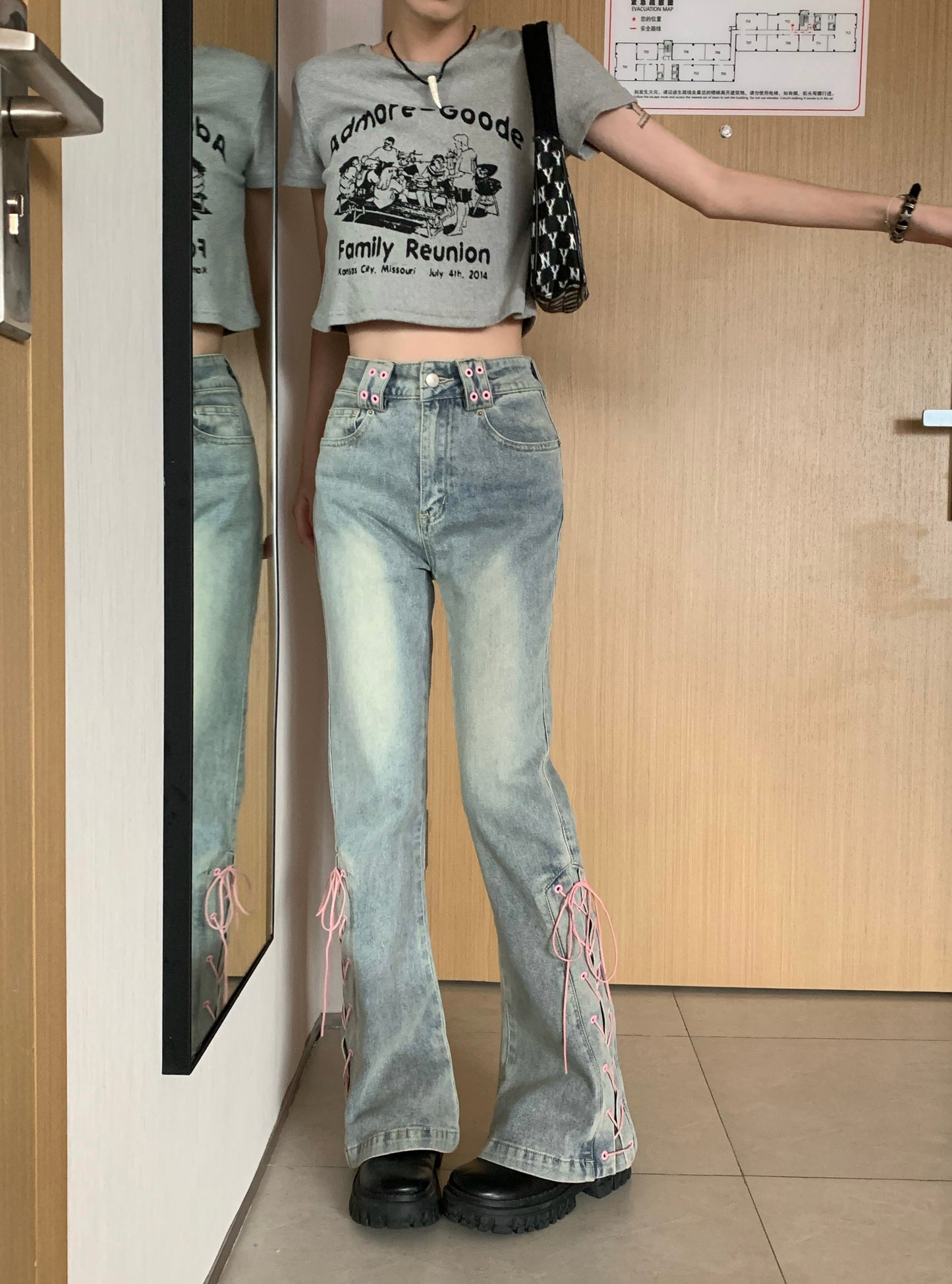 lace-up flared jeans A40121