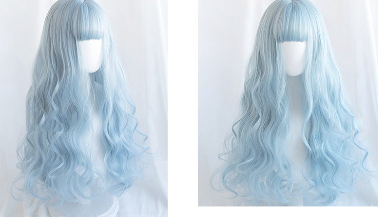 Sky blue long curly hair A10824
