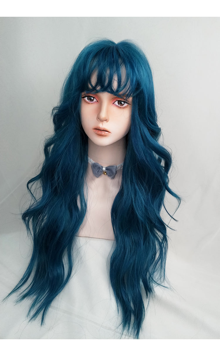 Blue-green enchanting goddess big wavy curly hair A20621