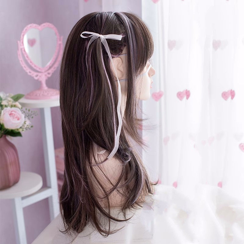 Black Brown Highlighted Purple Lolita Gentle and Cute Wig A40587