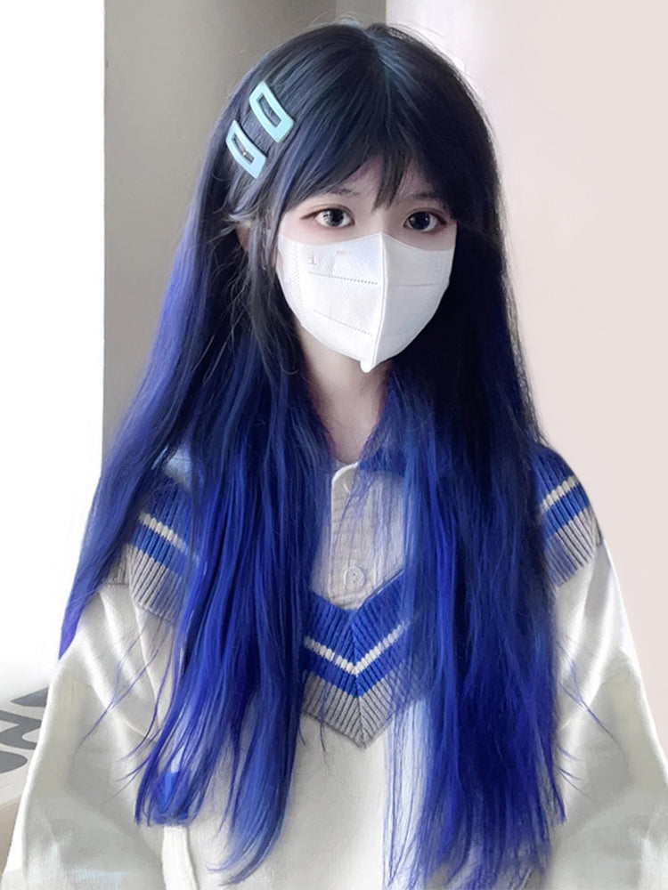 Electric blue long straight hair A40188