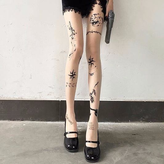 Tiger print flesh-colored stockings A40544
